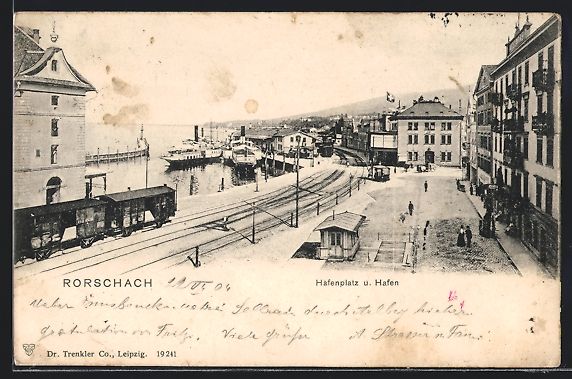 Cartoline postali: Rorschach, Hafenplatz und Hafen aus der  – Usato da Berlin venduto da bartko-reher