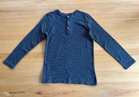 Dunkelblau/weiss gestreiftes Kinder-Langarmshirt Gr. 146/152