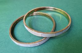Armreifen 2er Set Perlmutt  Messing Vintage 6,5 cm
