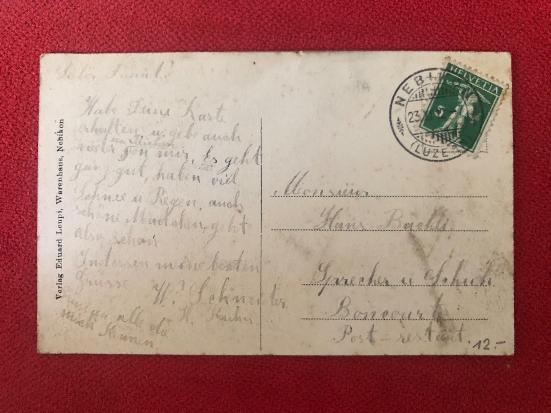 Cartoline postali: Antike Ansichtskarte NEBIKON 1912 Westteil – Usato da Lufingen venduto da Rac0 1