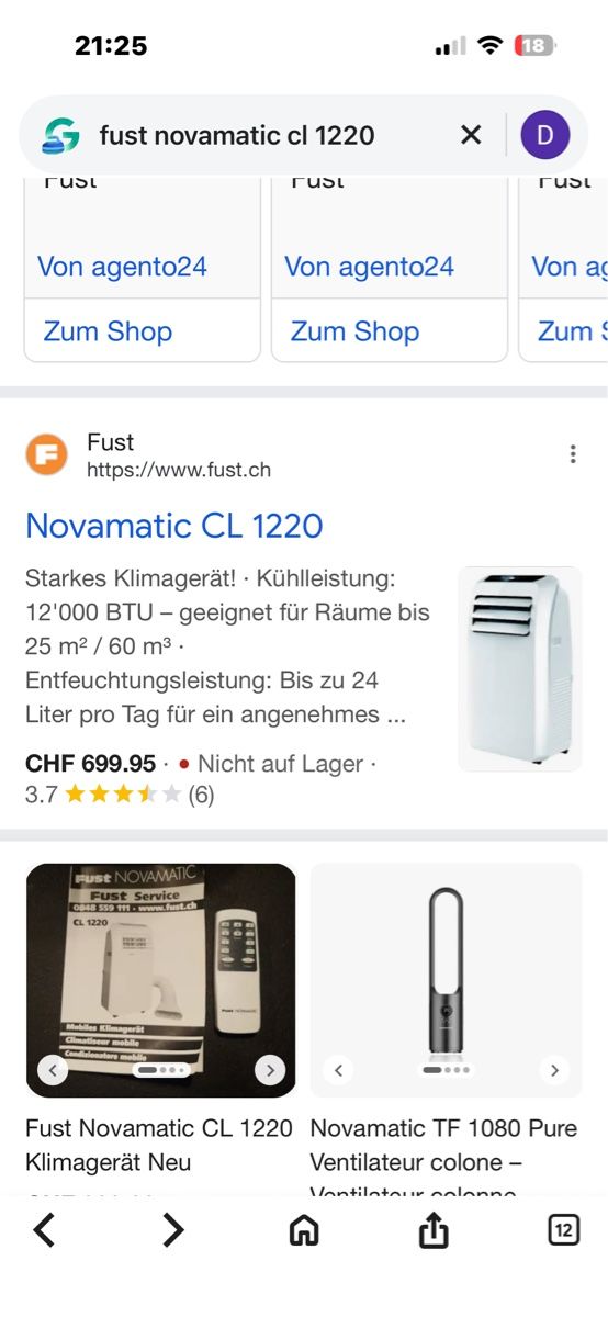 Novamatic Klimageräte: Klima Nivamatic CL 1220 Fust – Neu (gemäss Beschreibung) aus Zug von Deks 5