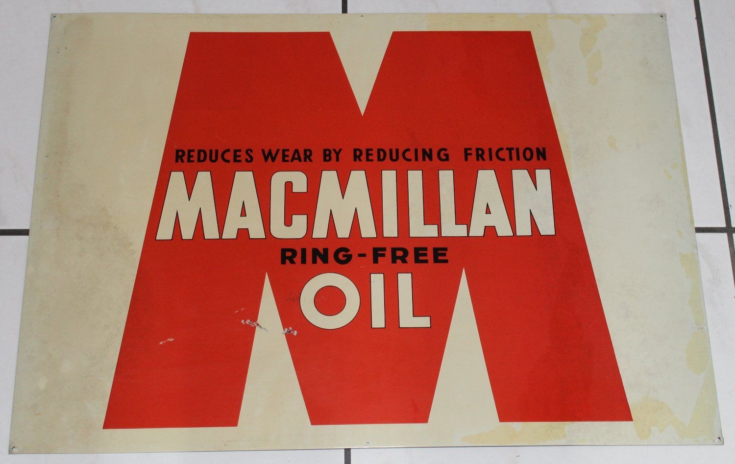 Insegne: Macmillan Oil Blechschild 50s Schweiz – Usato da Lüchingen venduto da Aw67