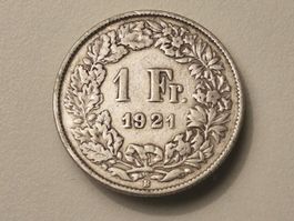 1x 1 Fr. - 1921 - Silber/Argent 0.835