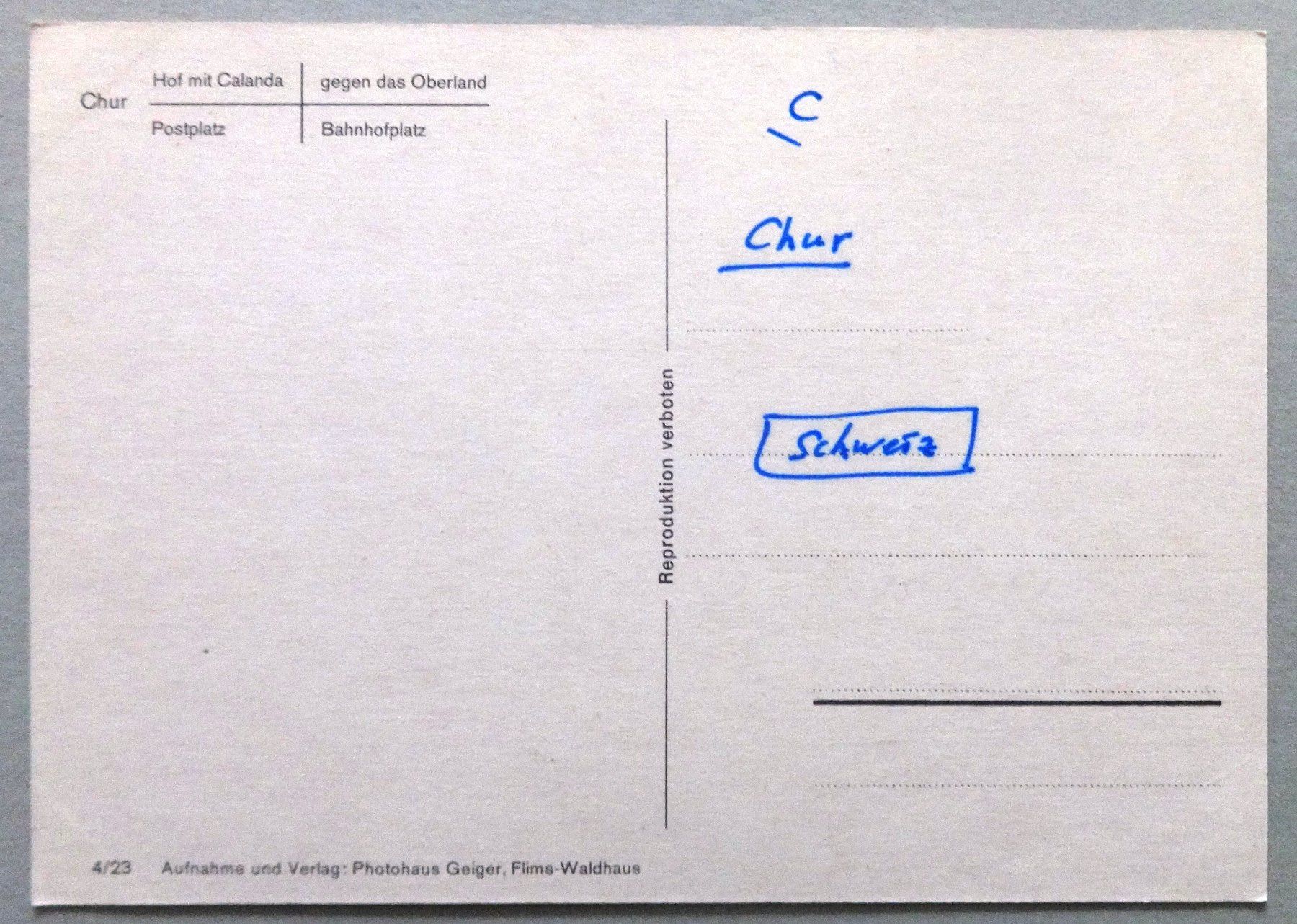Cartoline postali: Chur – Usato da Fétigny venduto da Billy2miny 1