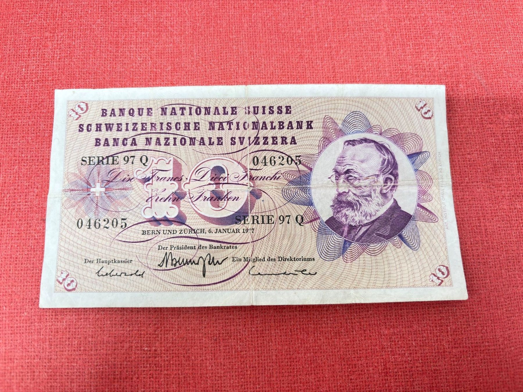 Banconote: 10 Franken Banknote 1977 gebraucht – Usato da Ormalingen venduto da digital09