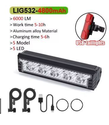 Trongle Éclairage Vélo LED 6000LM – Feu Avant Arrière Rechargeable Avec 12/6 LED, Écran LCD, 5 Modes Chacun, IPX5 Étanche, Fonction Power Bank, VTT/Route