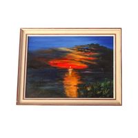 Vintage Original Ölgemälde Sonnenuntergang am Meer J. Kovács