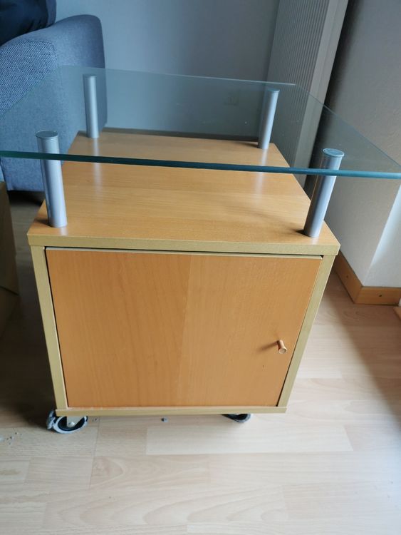 Table basse roulante avec rangement, plateau verre, Ikea (D'occasion) à ...