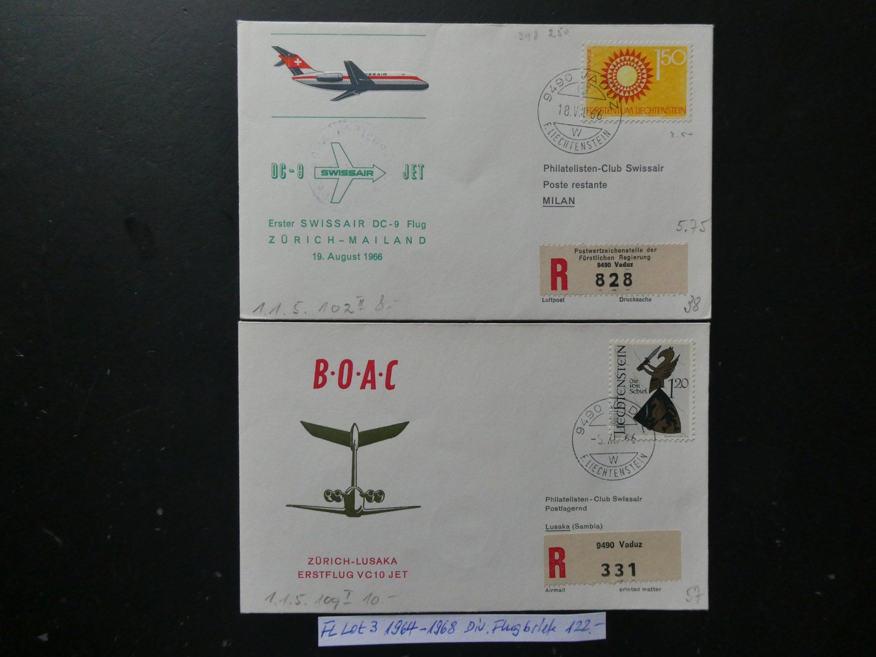Tutti i francobolli: FL Lot 3 1964-1968 diverse Flugbriefe – Usato da Lausen venduto da Herbamare01 1