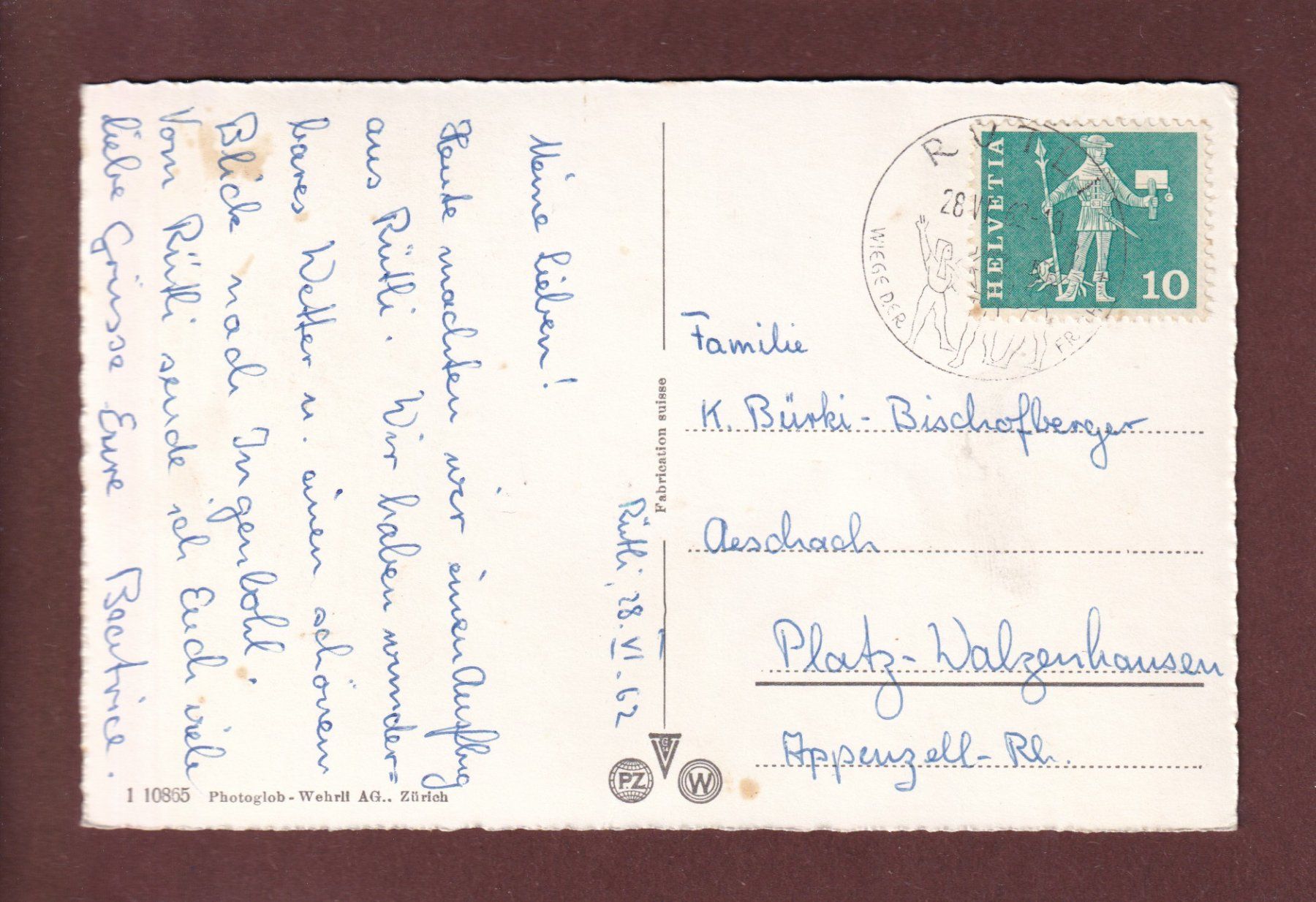 Cartoline postali: RÜTLI - 4 Bilder - 1962 – Usato da Pully venduto da nicecards 1