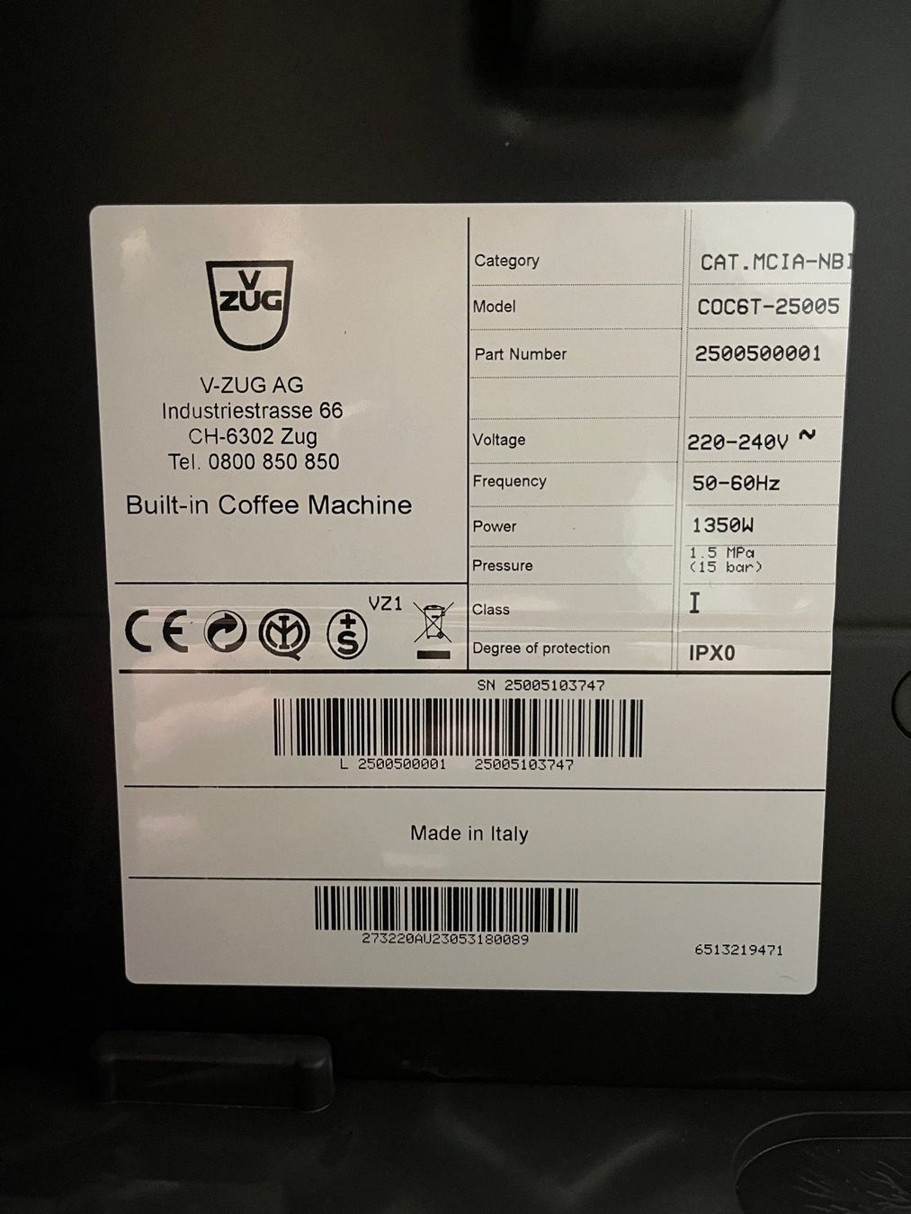 V-Zug Macchine per caffè & Macchine per espresso: Kaffeemaschine – Nuovo (secondo la descrizione) da Zürich venduto da csteijn 1