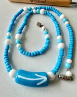 Maritime Vintage Glasperlen Kette  blau-weiss mit Pfeil