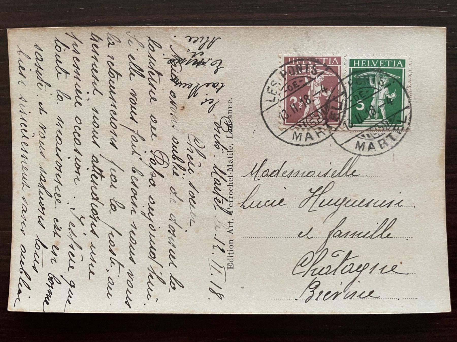 Cartoline postali: LES PONTS-DE-MARTEL Vue générale, 1918 – Usato da Wald ZH venduto da TLILEF 1