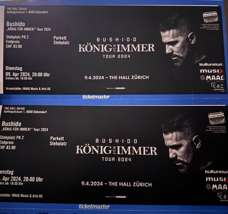 2x Bushido Tickets Zürich 09.04 Kaufen auf Ricardo