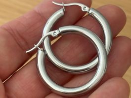 Luxus Elegante Edelsthal Ohrstecker /Creolen   Silberfarben