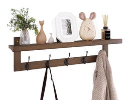 Wandgarderobe mit Ablage, 5 Doppel-Metallhaken, Bambusholz