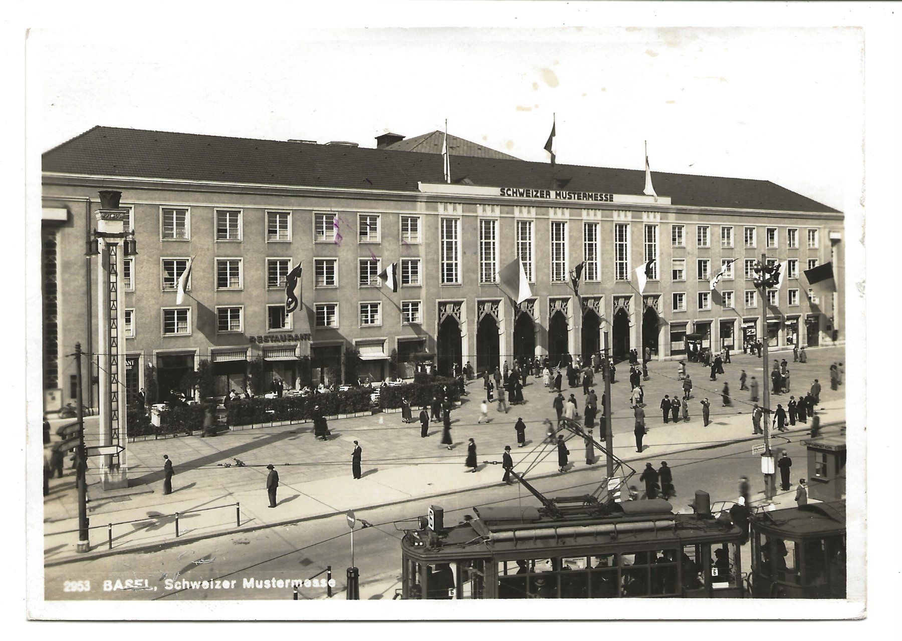 Cartoline postali: Basel - Stadt - Schweizer Mustermesse - Tram - Stempel  1942 – Usato da Engelburg venduto da Cartophil