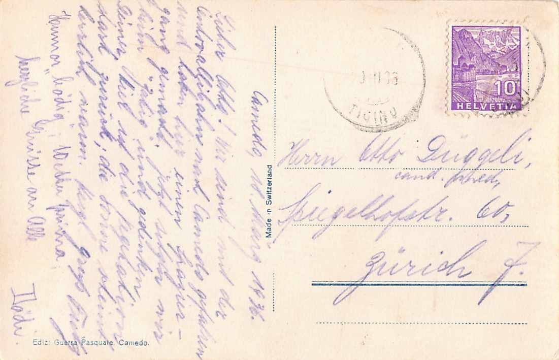 Cartoline postali: Gruss aus Camedo 1936 - uralte Postkarte – Usato da Winterthur venduto da SchatzchischtliWinti 1
