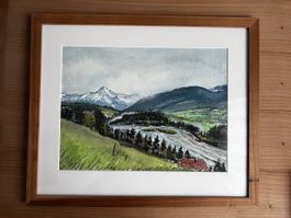 Aquarell Bild Berglandschaft Sense Kaiseregg