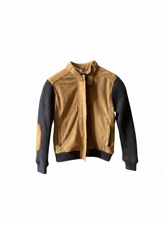 Blouson homme S en daim beige et bleu. Mi-saison