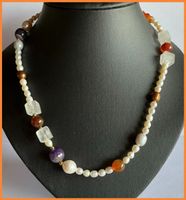 SALE PERLENKETTE SÜSSWASSERPERLEN BERGKRISTALL AMETHYST