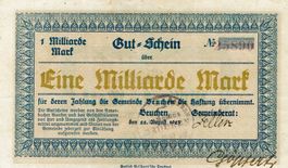 Beuchen 1 Mrd.Mark+Stempel SN rot 22.08.1923 VZ-VZ+