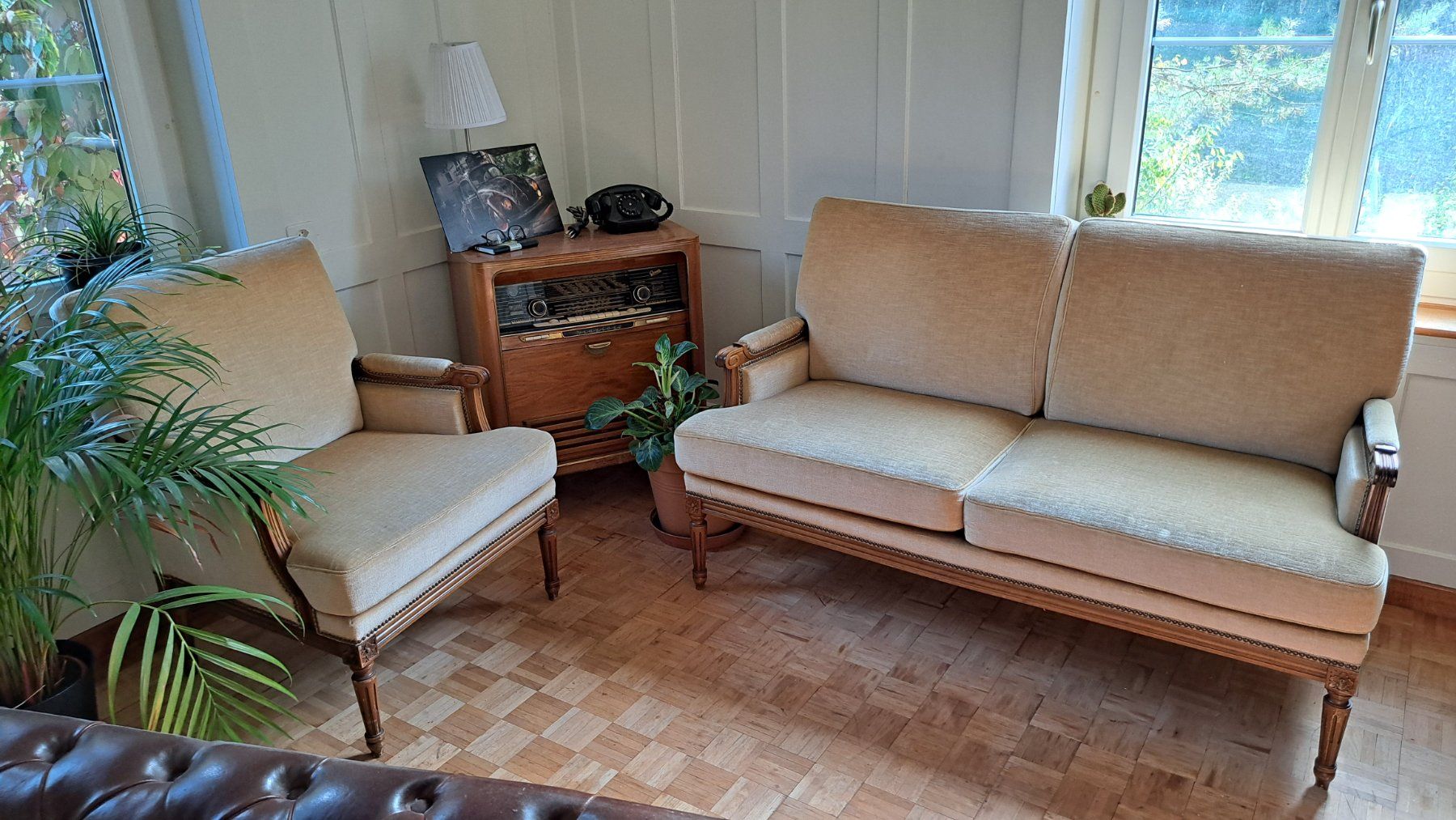 Divani: Sofa und Sessel Garnitur Holz hell bezogen – Usato da Wetzikon ZH venduto da Baron_Munchhausen