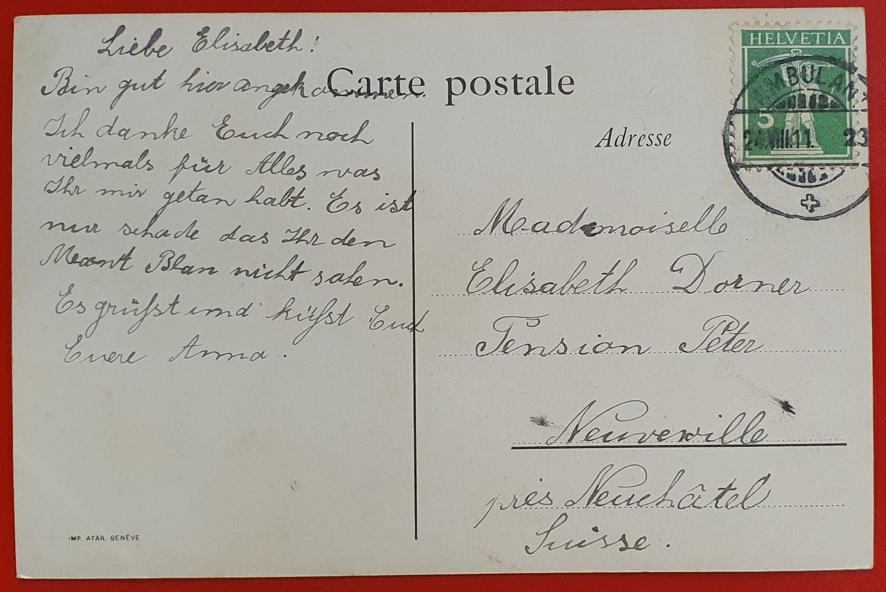 Cartoline postali: Celigny 1911 - La Grand Coudre – Usato da Kreuzlingen venduto da Rschweiz1 1