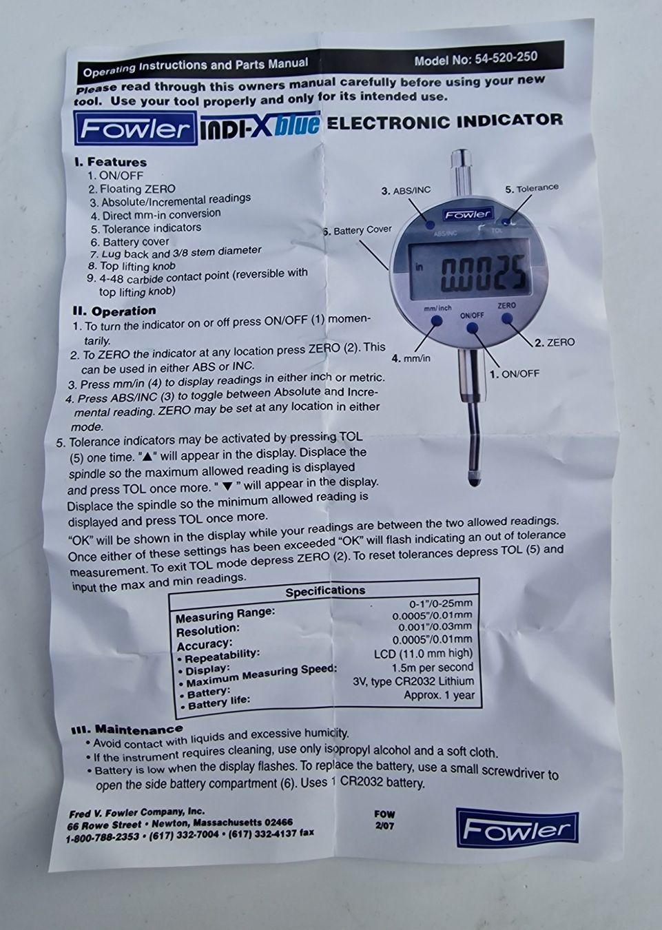 Mesurer: Fowler 54-520-255 Electronic Indicator – Neuf (Voir description) à Stein am Rhein par Sab1 1