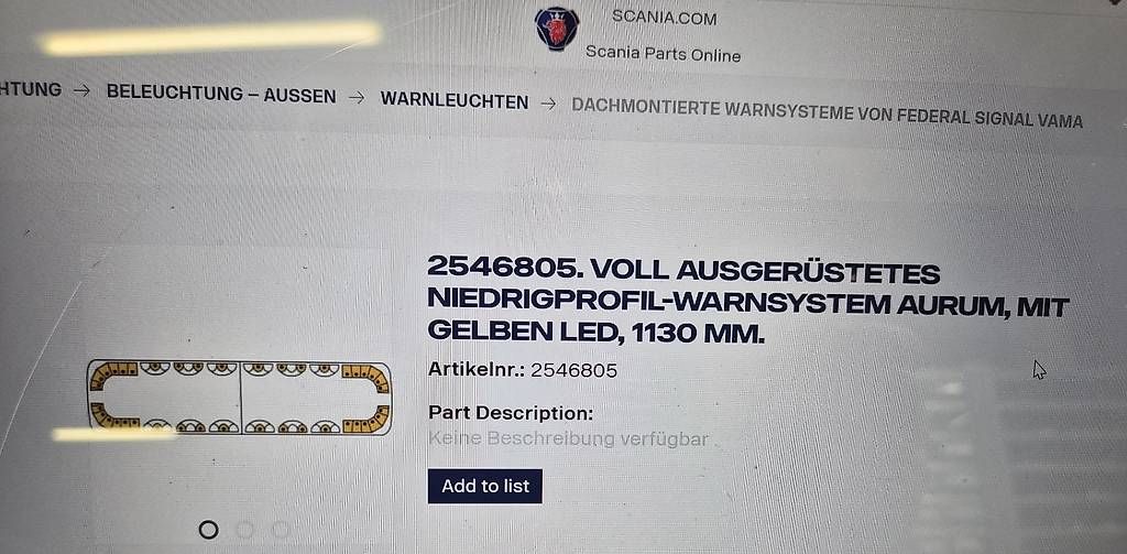 Tutti i ricambio: Warnblinkleiste Scania – Nuovo e nell'imballaggio originale da Trübbach venduto da rob_tg2c