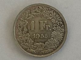 1 Franken Münze 1955 ..Silber..gebraucht ..beschädigt.foto.
