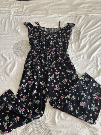 Jumpsuit Blumenmuster Schwarz Damen Grösse M guter Zustand