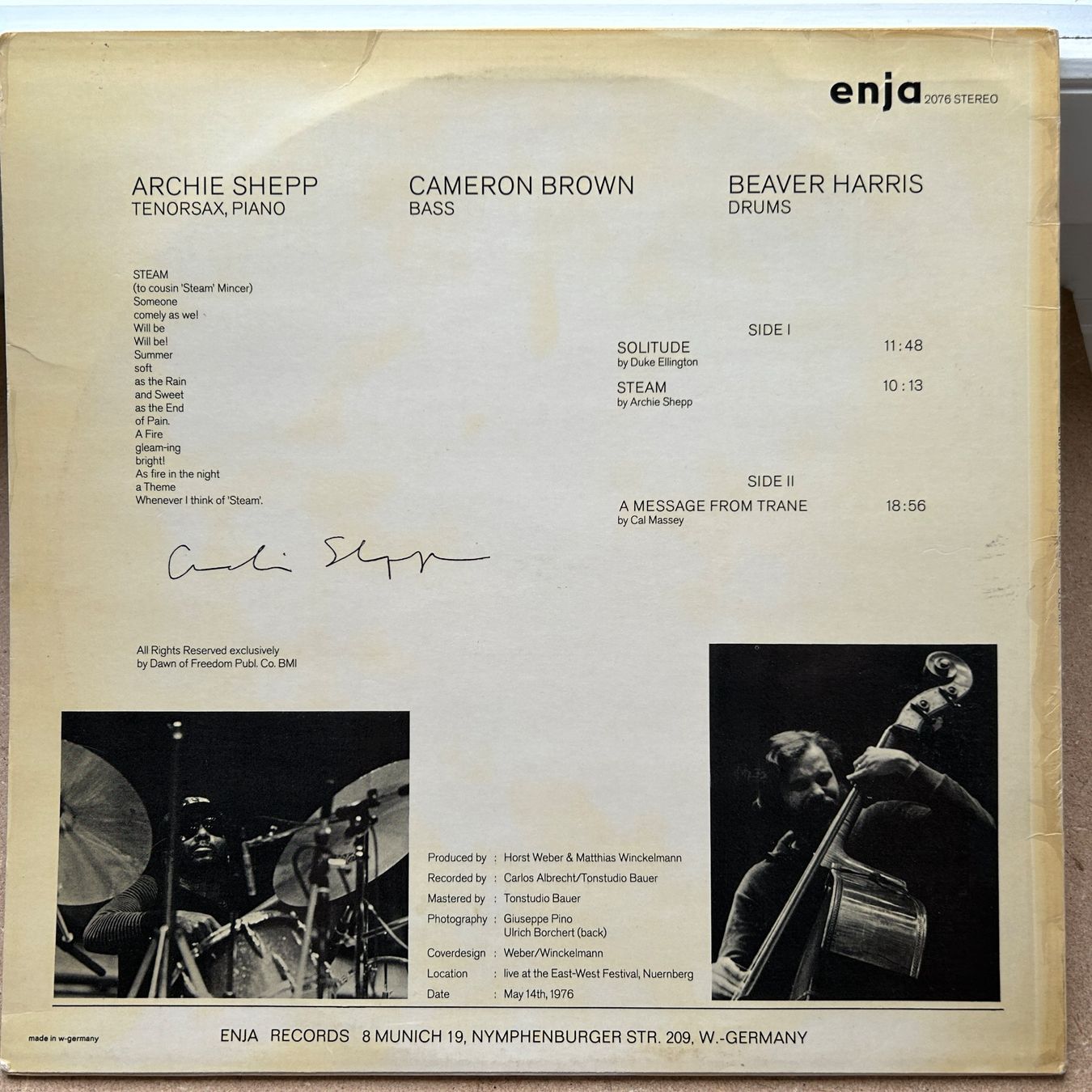 Vinyles: Archie Shepp  Steam LP – D'occasion à Lausanne par Pask1 1