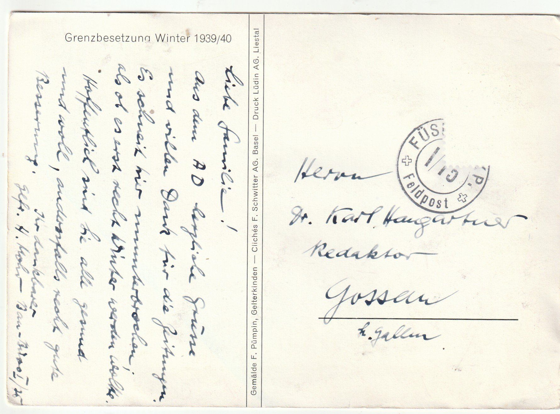Cartoline postali: Bild: Grenzbesetzung Winter 1939/40, – Usato da Rupperswil venduto da Ema10 1