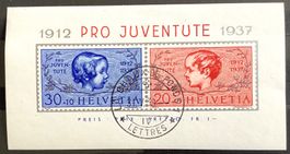 1937 Pro Juventute Block gestempelt mit Gummi ohne Falz