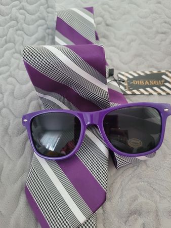 Herrenkrawatten + Sonnenbrille, Lila/Weiss/Schwarz, Neu!