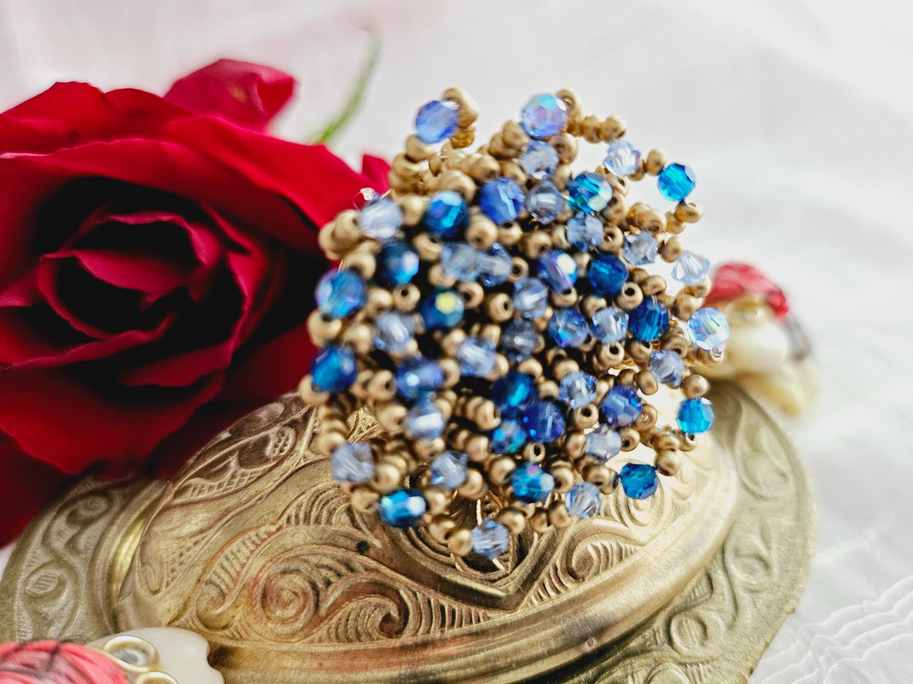 Anelli: Funkelnder Ring aus Swarovski Perlen blau – Nuovo (secondo la descrizione) da Dietikon venduto da Eleda 2