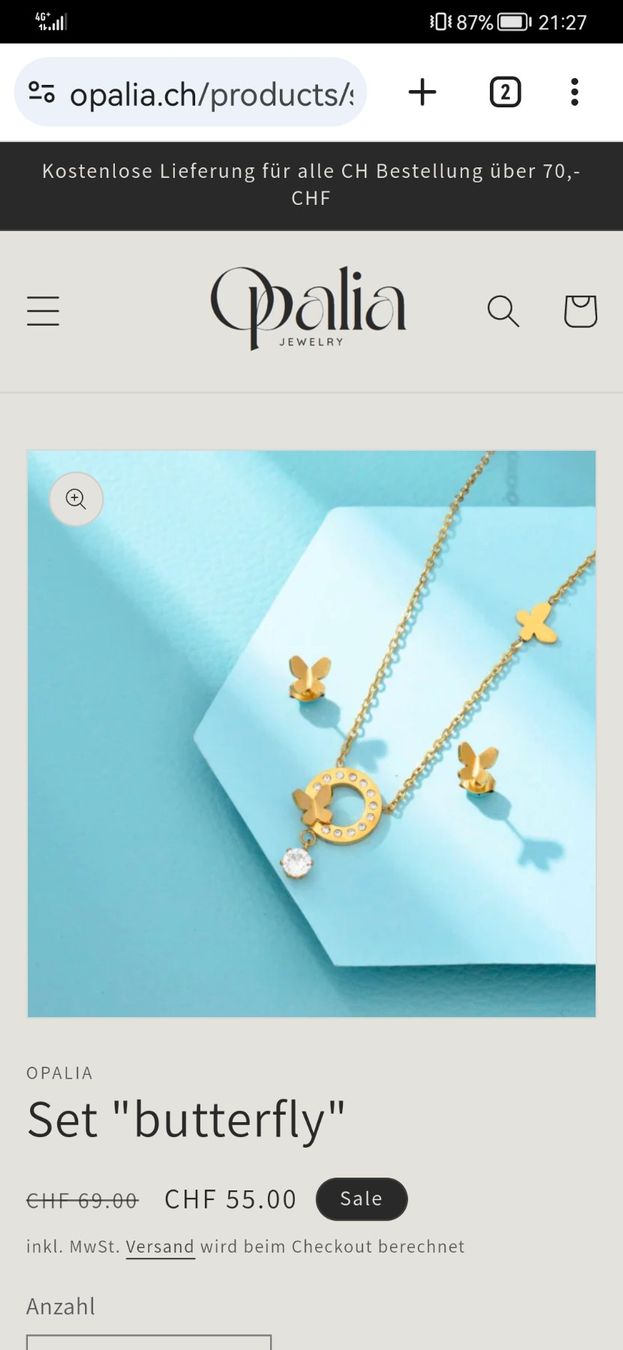 Catenine: Schmuckset golden butterfly – Nuovo e nell'imballaggio originale da Zürich venduto da Schnaeppchen_for_her 1