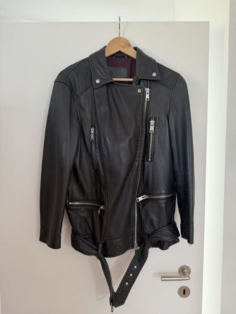 AllSaints Leather Biker Jacket Laurel Black Size M