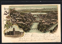 Litho Zürich, Teilansicht mit Brücken,