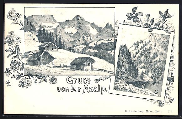 Cartoline postali: Litho Brienz, Axalp, Ortsansicht in den  – Usato da Berlin venduto da bartko-reher