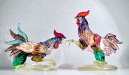 Murano, Kampfhähne Paar, verm. AVEM/Ferro, 50er, div. Mängel