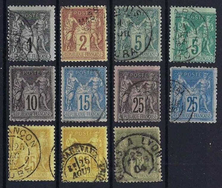 Tutti i francobolli: Frankreich 1877/80 "Friede und Handel" gute Werte gest. – Usato da Hitzkirch venduto da walti1959