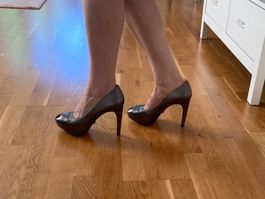Elegante Leder-Pumps Peeptoe Plateau Gr. 39-40
