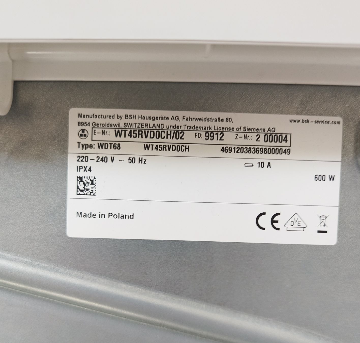 Siemens Lavatrici: Waschturm Siemens iQ300 – Usato da Höri venduto da Preiskrieger 6
