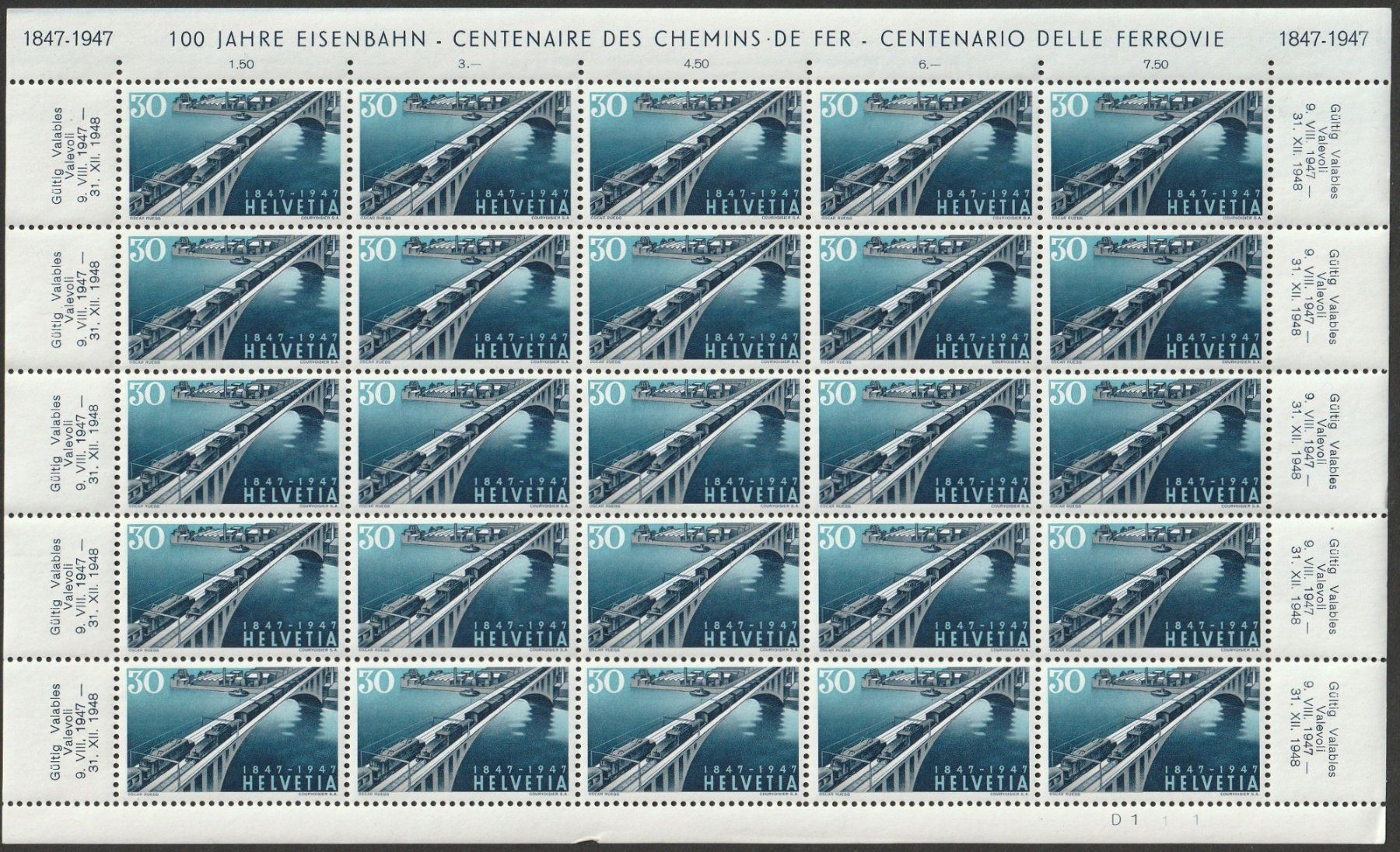 Alle Briefmarken: 280 Postfrischer Kleinbogen D111 Kat. 200.- – Gebraucht aus Fislisbach von Zigzag12