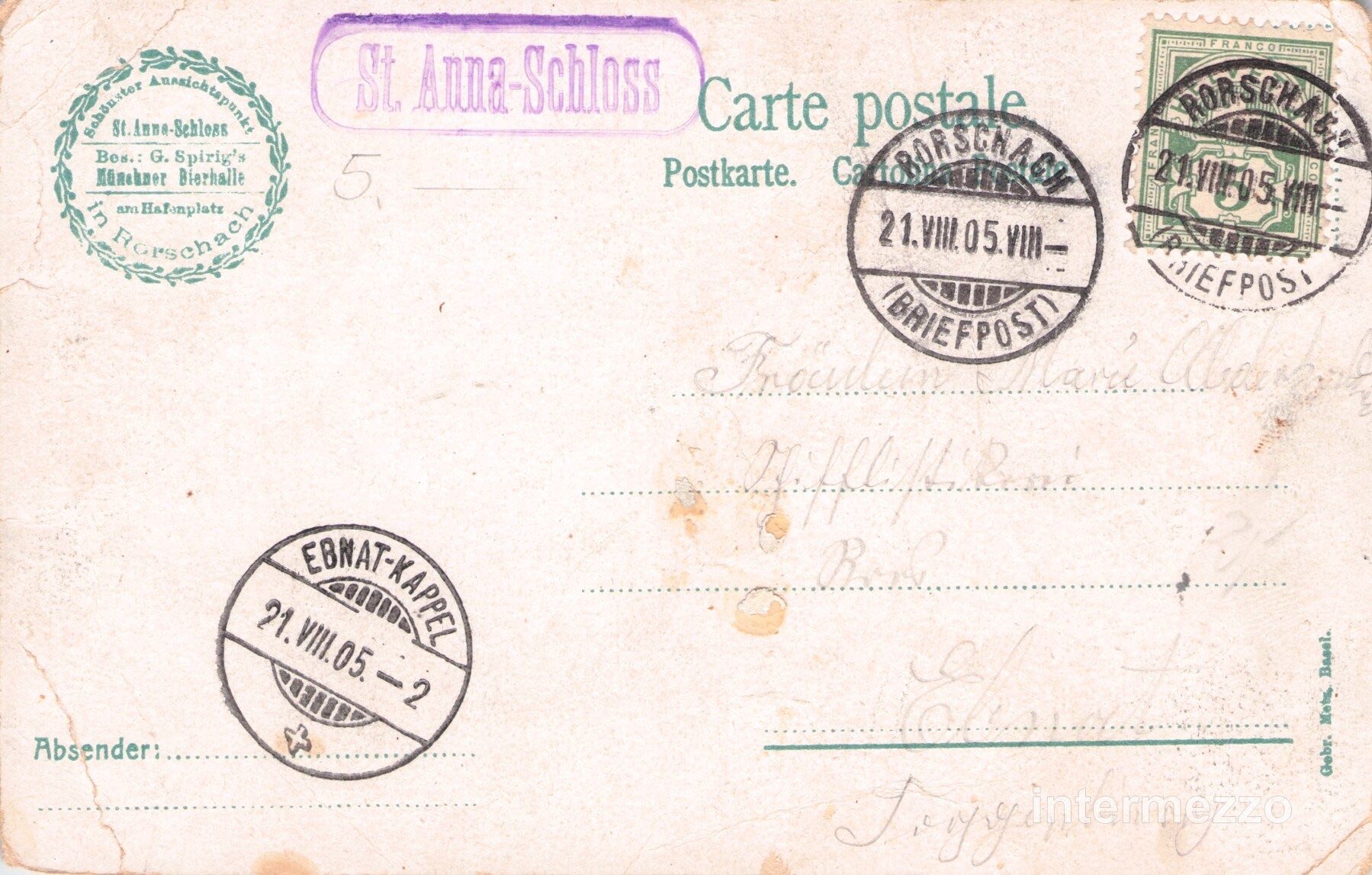 Cartes postales: Rorschach SG // 1905 St. Annaschloss // Bodensee – D'occasion à Basel par intermezzo12 1