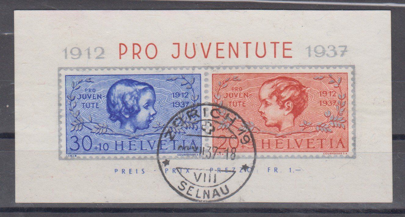 Tous les timbres: Bloc Pro Juventute 1937 oblitéré – D'occasion à Boécourt par Denteles66