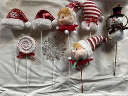 8 Christmas Flower Picks, Xmas Decoration, Figurines
