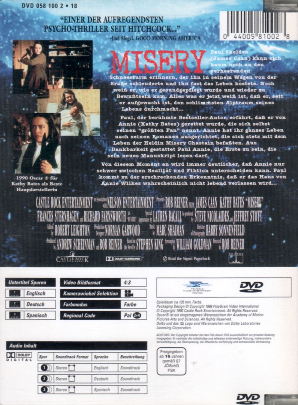 Tutti i DVDs: DVD: Misery (mit: Kathy Bates, James Caan) – Usato da Tägerig venduto da fil_f8k6 1